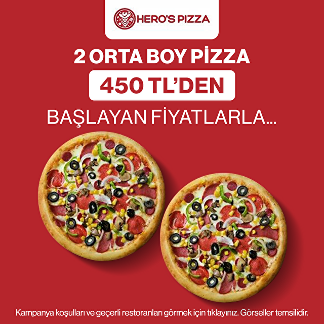 2 Orta Boy Pizza 450 TL'den başlayan fiyatlarla