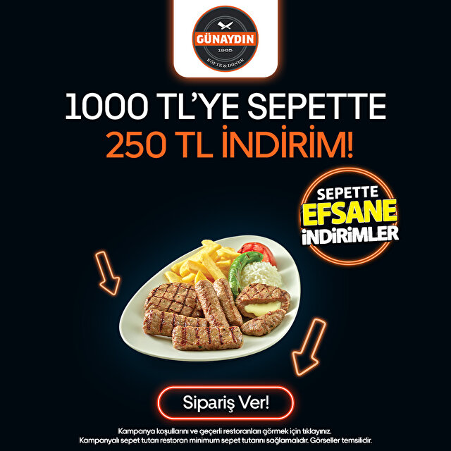 1000 TL'ye Sepette 250 TL İndirim