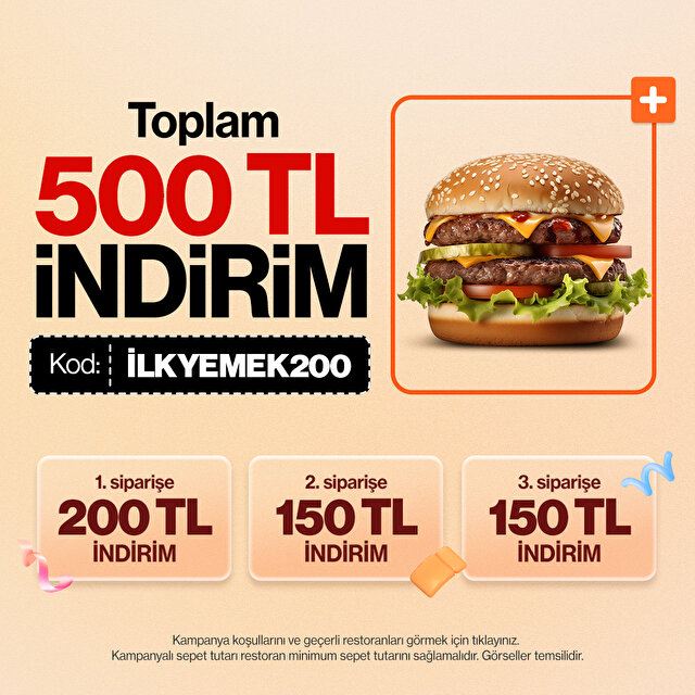 İlk 3 Yemek Siparişine 500 TL İndirim!