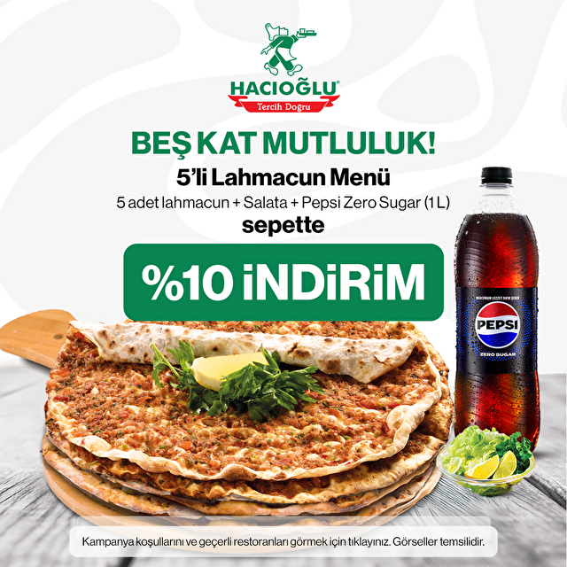 5'li Lahmacun Menü Sepette %10 İndirim !