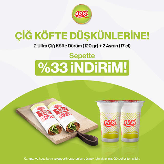 2'li Ultra Çiğ Köfte Dürüm Menü %33 İndirim