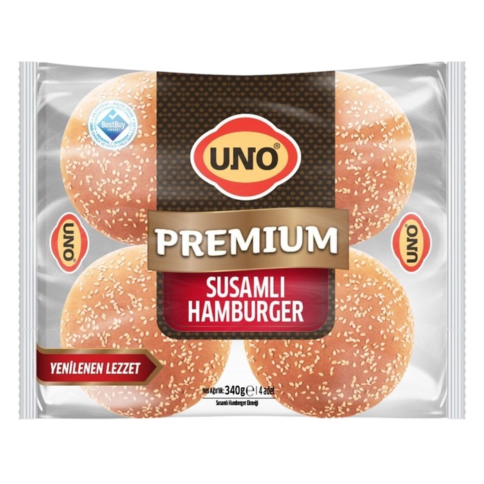 Uno Premium Susamlı Hamburger Ekmeği 4'lü 340 Gr