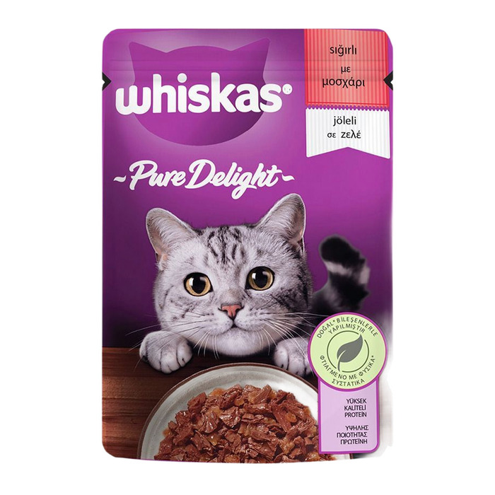 Whiskas Mama Pouch Pure Delight Jöle İçinde Sığır Etli Yetişkin Kedi Konservesi 85 Gr