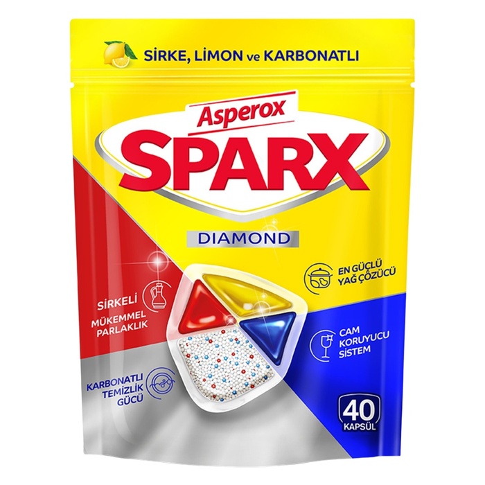 Asperox Sparx Diamond En Güçlü Yağ Çözücü Bulaşık Makinesi Kapsülü 40'lı