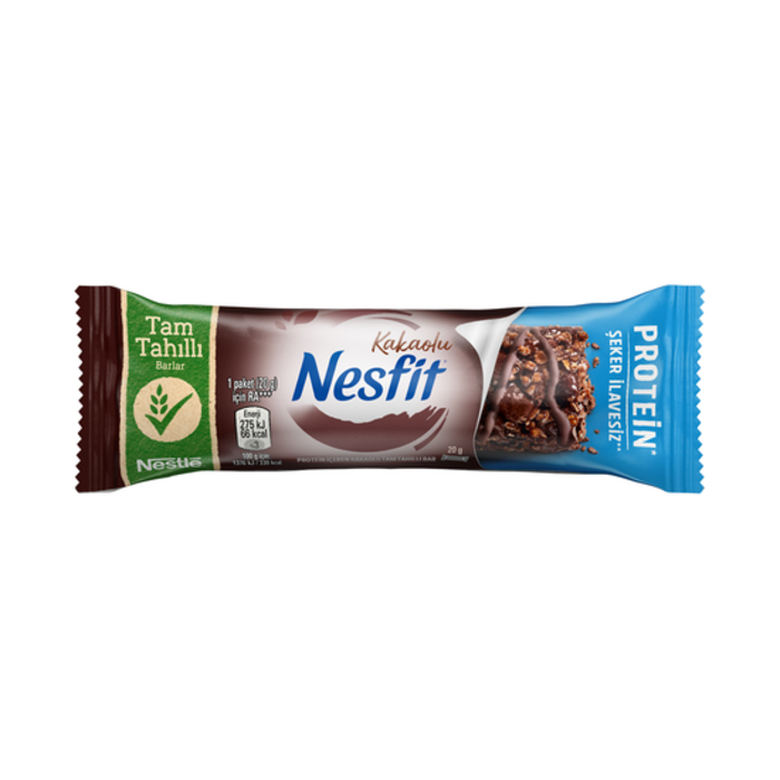 Nesfit Kakaolu Tam Tahıllı Proteinli Bar Şekersiz 20 Gr