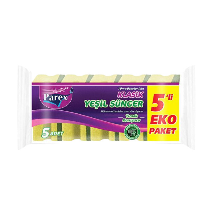 Parex Bulaşık Süngeri Yeşil Oluklu 5'li