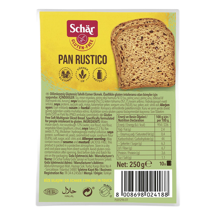 Pan Rustico Glutensiz Çok Tahıllı Ekmek 250 Gr