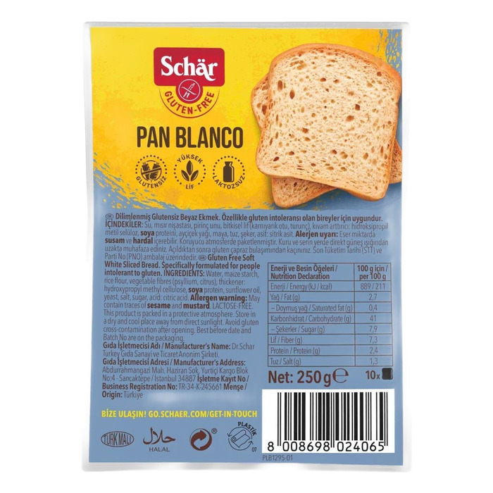 Glutensiz Ekmek Pan Blanco 250 gr