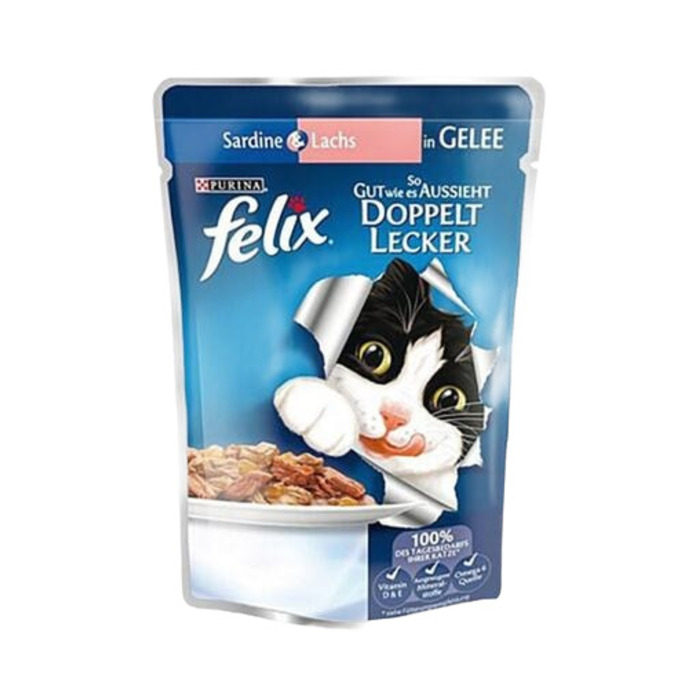 Çifte Lezzet Somonlu Ve Sardalyalı Yetişkin Kedi Pouch Yaş Mama 85 Gr