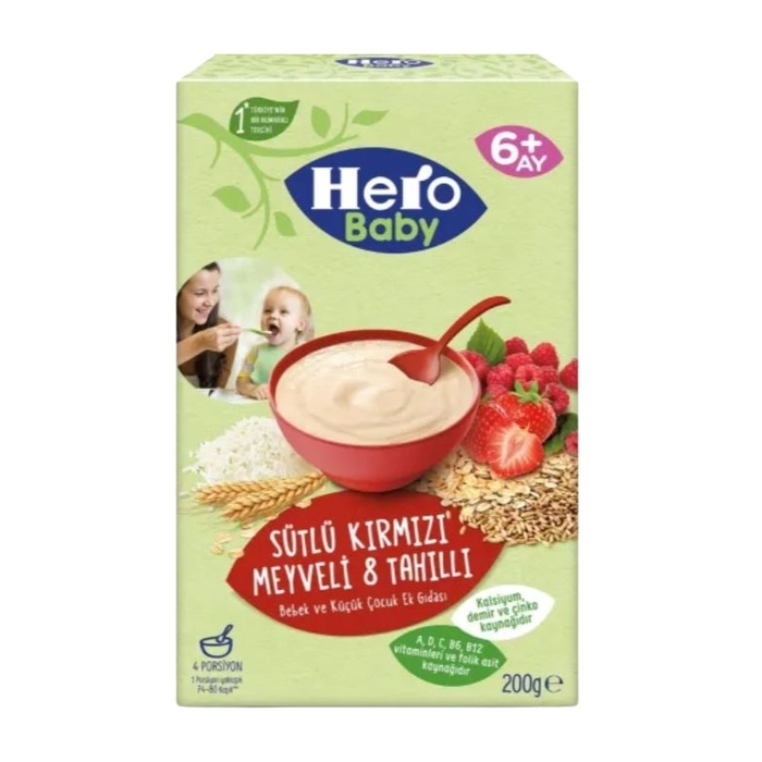 Hero Baby Maması Kaşık Kırmızı Meyveli 8 Tahıllı 200 Gr