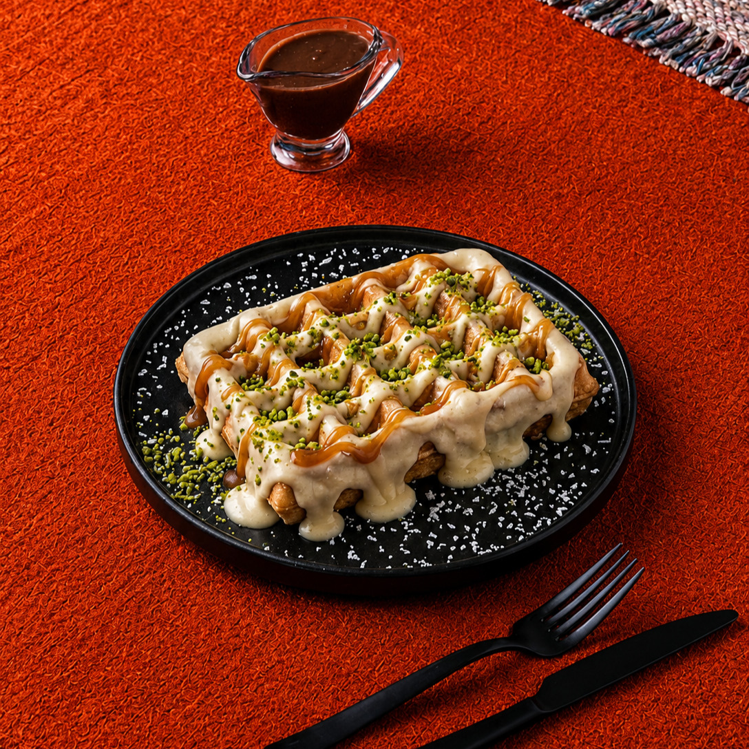 Sütlü Beyaz Çikolatalı Karamelli Waffle